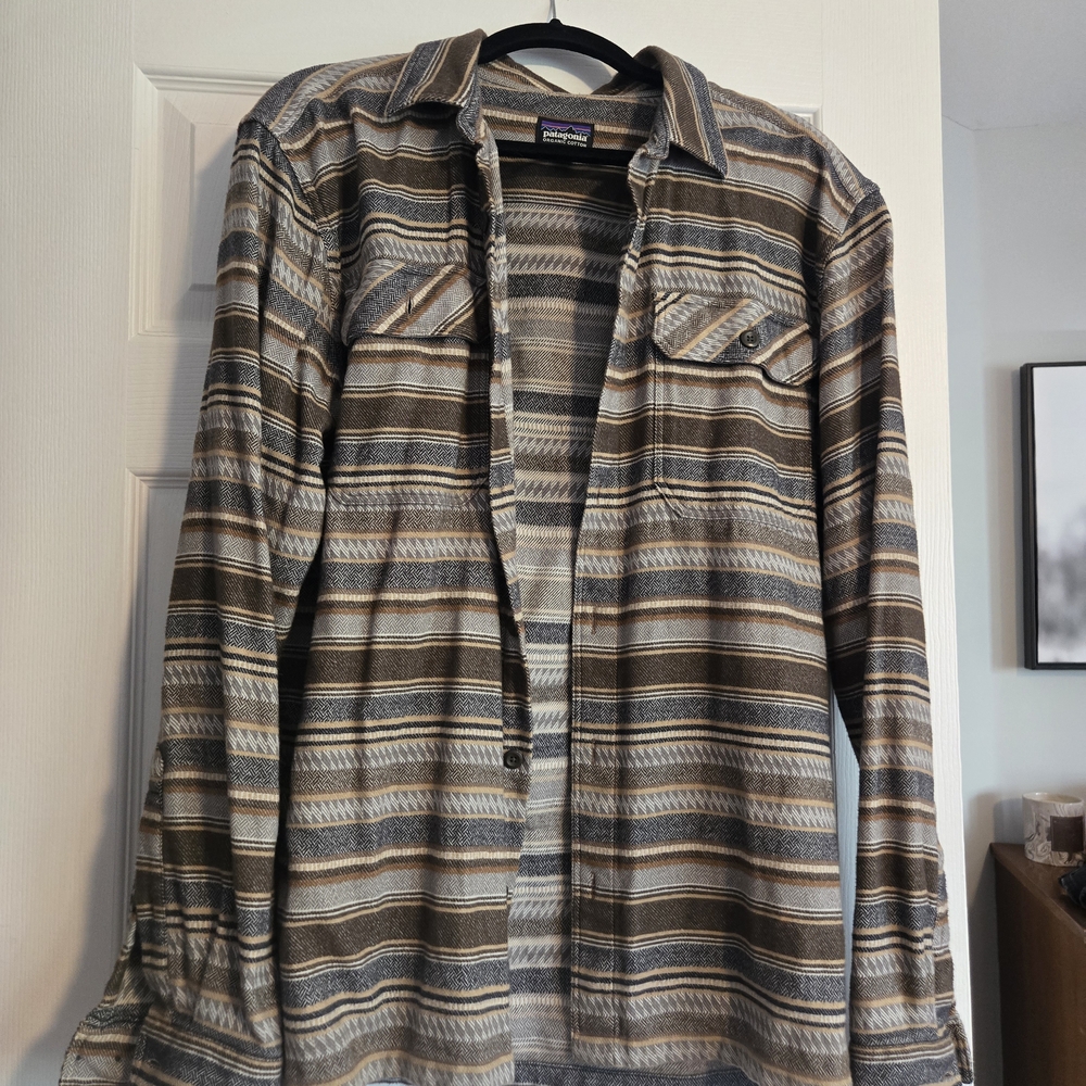 Patagonia Organic Cotton Shirt with Brown and Gray Stripes